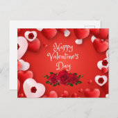 Carte Postale Coeurs rouges Heureuses Saintes-Valentin et Roses (Devant / Derrière)