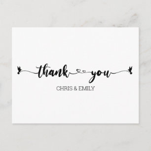 Carte Postale Coeurs simples et Merci de calligraphie des oiseau