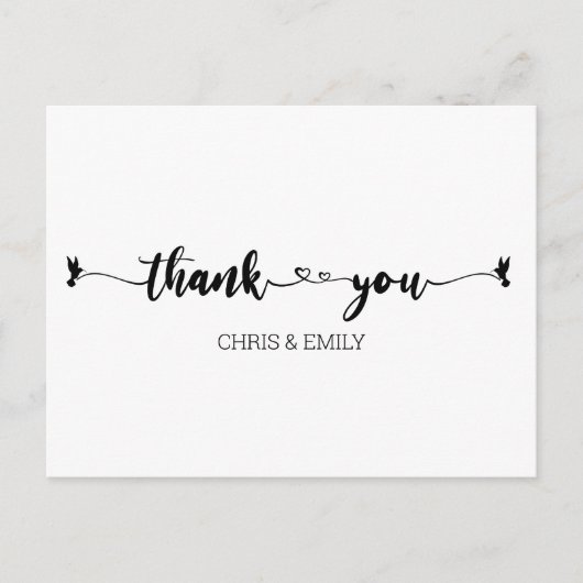 Carte Postale Coeurs simples et Merci de calligraphie des oiseau (Devant)