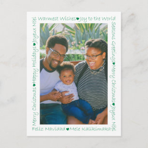 Carte Postale Cœurs verts rustiques et bordure de photo de mots 