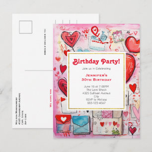 Carte Postale Coeurs Whimsical et lettres d'amour Invitation d'a