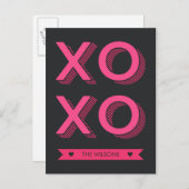 Carte Postale Coeurs XOXO Arrière - plan rose et foncé (Devant / Derrière)