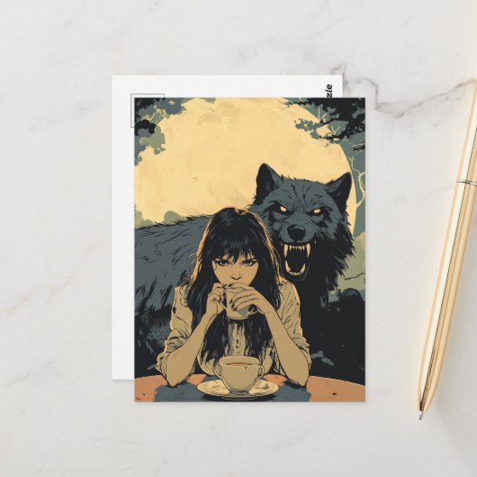 Carte Postale Coffee With the Wolf (Devant/Arrière en situation)