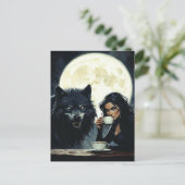 Carte Postale Coffee With the Wolf during a full moon (Debout devant)