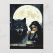 Carte Postale Coffee With the Wolf during a full moon (Devant)