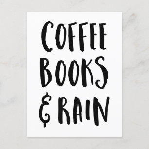 Carte Postale Coffre café, livres et pluie