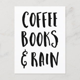 Carte Postale Coffre café, livres et pluie