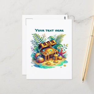 Carte Postale Coffret à trésor personnalisable de plage mignon