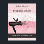 Carte Postale Coiffeuse d'oiseaux Styliste Beauté Salon Rendez-v<br><div class="desc">Illustration sympathique avec sèche-cheveux salon de beauté avec un oiseau moqueur assis sur le dessus. Des tourbillons d'illustration sortent du sèche-cheveux. Floral rose arrière - plan ajoute la petite fille et la touche féminine Texted for Hair Stylist Salon rappel de rendez-vous, mais le texte est entièrement personnalisable et offre beaucoup...</div>
