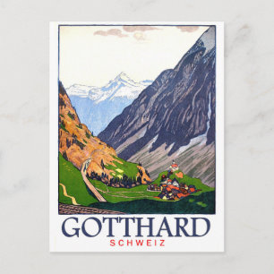 Carte Postale col Gotthard, Suisse, village, vintage