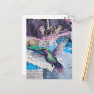Carte Postale Colage de colibri et d'os avec pluie