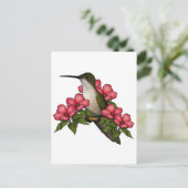 Carte Postale Colibri Aux Fleurs Roses : Art de la nature (Debout devant)