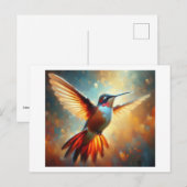 Carte Postale Colibri Coloré en Vol, (Devant / Derrière)