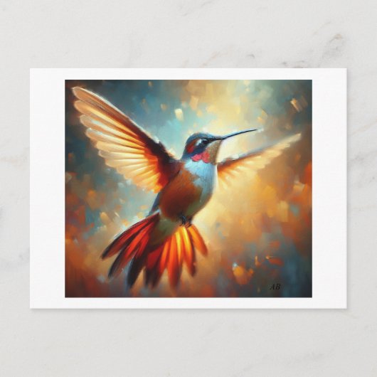 Carte Postale Colibri Coloré en Vol, (Devant)
