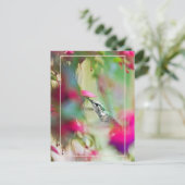 Carte Postale Colibri dans Soft Fuchsia Vertical. (Debout devant)