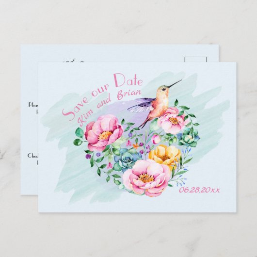 Carte Postale Colibri Enregistrez notre date (Devant / Derrière)