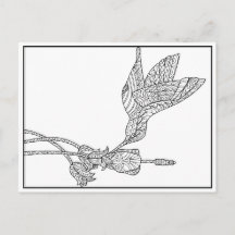 Carte postale Colibri et design de fleurs