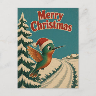 Carte Postale Colibri Lane enneigée Animaux Noël
