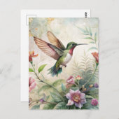 Carte Postale Colibri mignon sur les fleurs (Devant / Derrière)