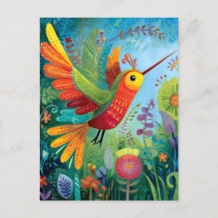 Carte Postale Colibri œuvre d'art colorée