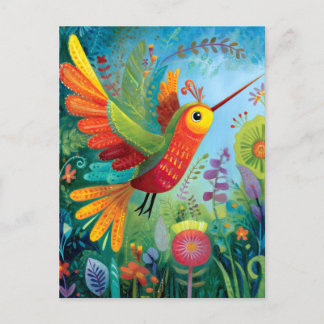 Carte Postale Colibri œuvre d'art colorée
