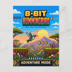 Carte Postale Colibri, Pixel Art Rétro 8 Bits