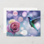 Carte Postale Colibri & Rose - Couleurs originales (Devant / Derrière)