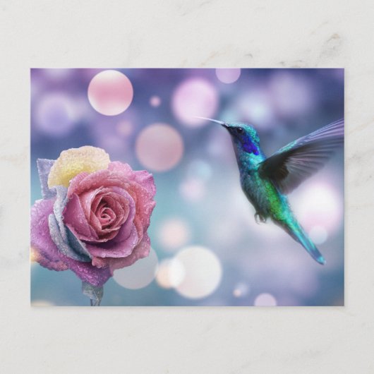 Carte Postale Colibri & Rose - Couleurs originales (Devant)
