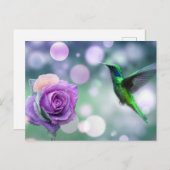 Carte Postale Colibri & Rose - Vert & Rose (Devant / Derrière)