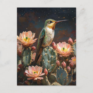Carte Postale Colibri sur un cactus en fleurs