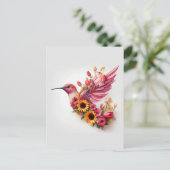 Carte Postale Colibri volant avec des fleurs (Debout devant)