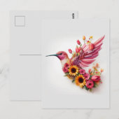 Carte Postale Colibri volant avec des fleurs (Devant / Derrière)