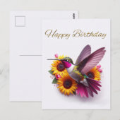 Carte Postale Colibri volant avec des fleurs Joyeux Anniversaire (Devant / Derrière)