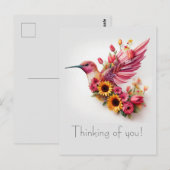 Carte Postale Colibri volant Pensée pour vous (Devant / Derrière)