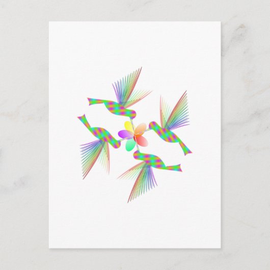 Carte Postale Colibris Arc-En-Ciel Embrasser Une Fleur (Devant)