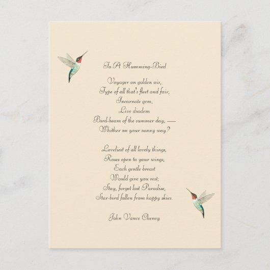 Carte Postale Colibris et citations de John Vance Cheney (Devant)