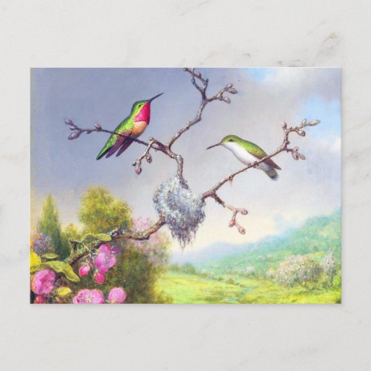Carte Postale Colibris et fleurs d'art  (Devant)