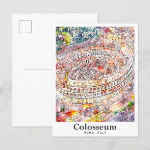 Carte Postale Colisée Rome Italie Aquarelle Croquis main
