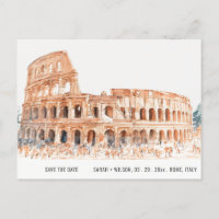 Colisée Rome Italie Aquarelle Enregistrer La Date