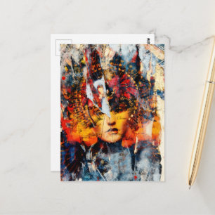 Carte Postale collage abstrait avec visage en technique mixte