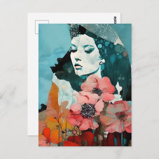 Carte Postale Collage Abstrait de femmes et de fleurs (Devant / Derrière)