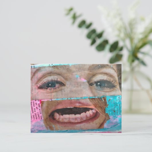 Carte Postale collage abstrait unique avec des yeux et une bouch (Debout devant)