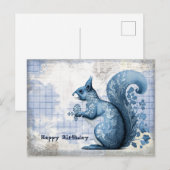 Carte Postale Collage Anniversaire Écureuil Bleu (Devant / Derrière)