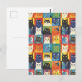 Carte postale Collage Art Chat coloré (Devant / Derrière)