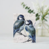 Carte Postale Collage bleu vintage d'oiseaux - oiseaux bleus (Debout devant)