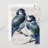 Carte Postale Collage bleu vintage d'oiseaux - oiseaux bleus (Devant / Derrière)