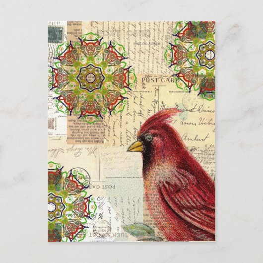Carte Postale Collage Cardinal et Ephemera (Devant)