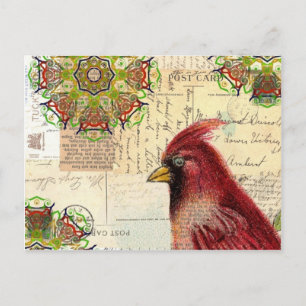 Carte Postale Collage Cardinal et Ephemera