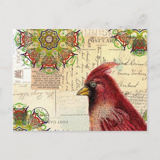 Carte Postale Collage Cardinal et Ephemera (Devant)