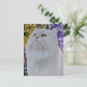 Carte Postale Collage Chat Blanc dans les Fleurs (Debout devant)